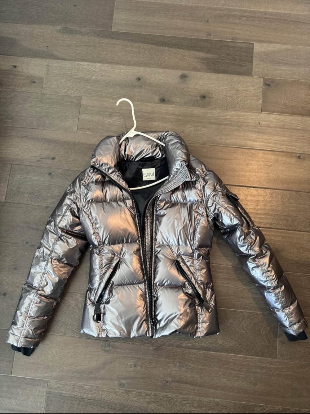 SAM Metallic Silver Quilted Puffer Jacket